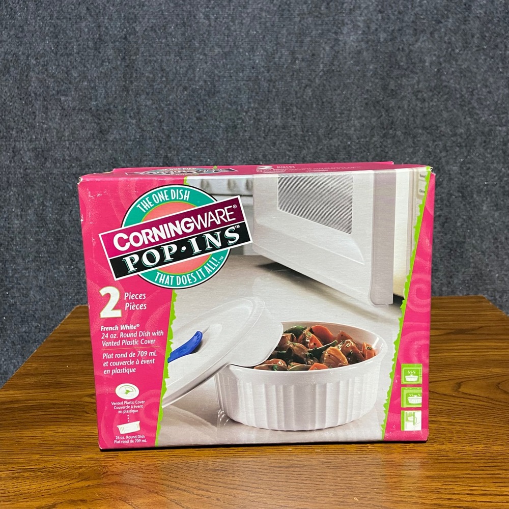 CorningWare Pop-Ins French White 24 oz Round Dish with Vented Lid 6022228 New